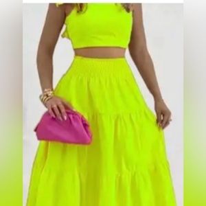 Neon yellow solid sexy two piece set, size XL.